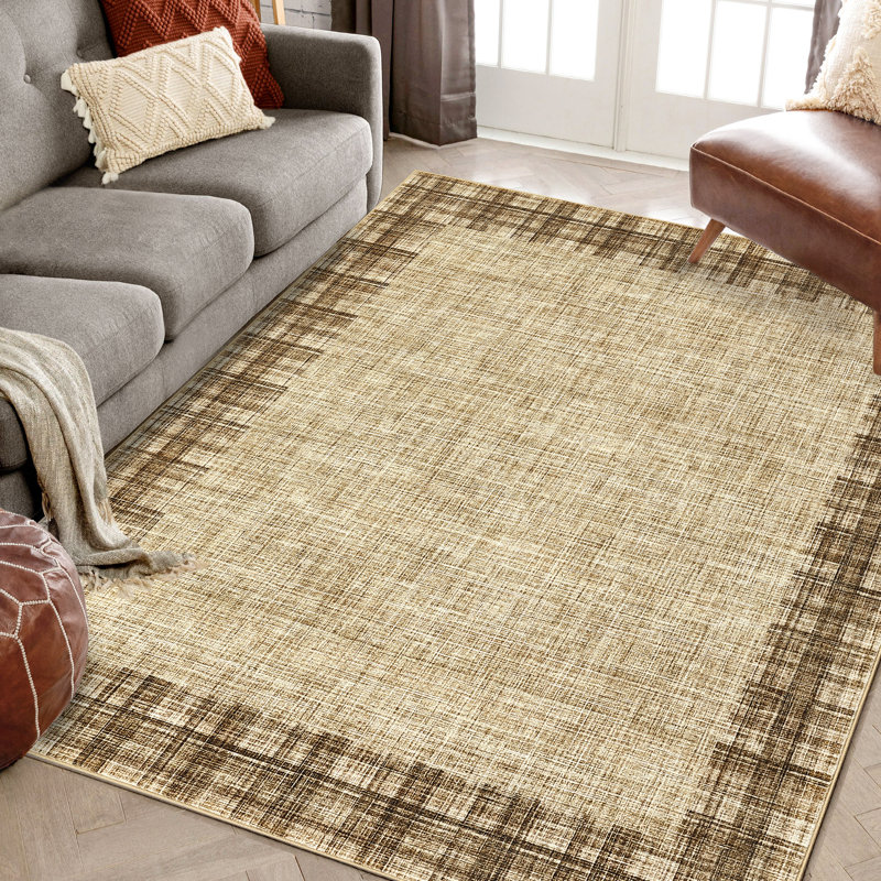 Modern Rugs for Bedroom Bordered Rug Washable RugNon-Slip Carpet Foldable Accent Rug for Bathroom Bedroom Entryway, Beige