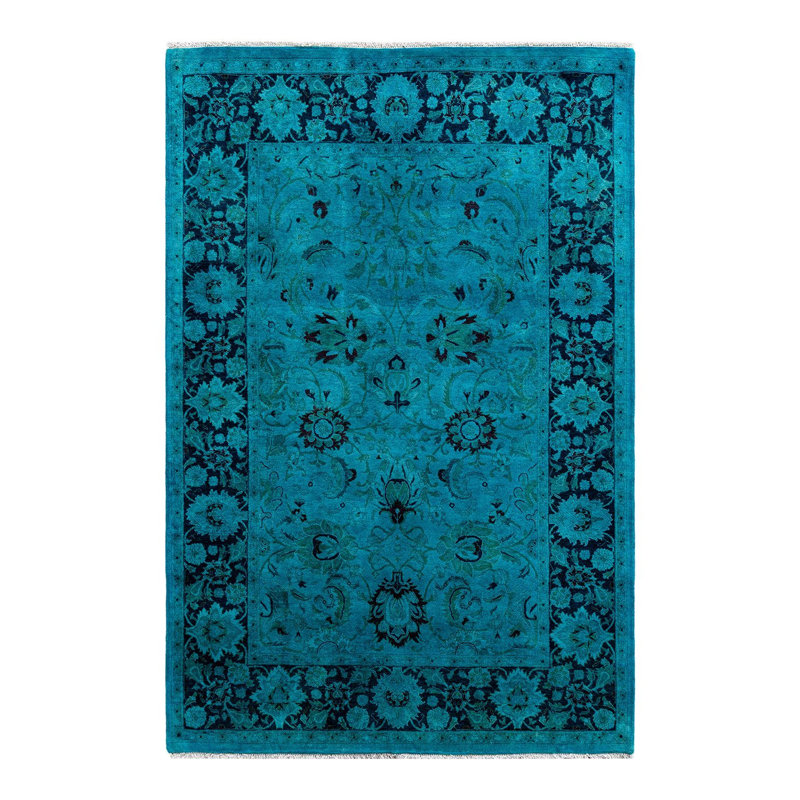 Tapis bleu / noir Overyed One-of-a-Kind 4 pi x 6 pi 1 po