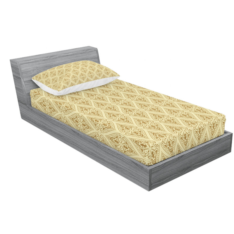 Microfiber Sheet Set, Twin XL Sheet Set with Fitted Sheet, Pale Yellow/Amber Damask