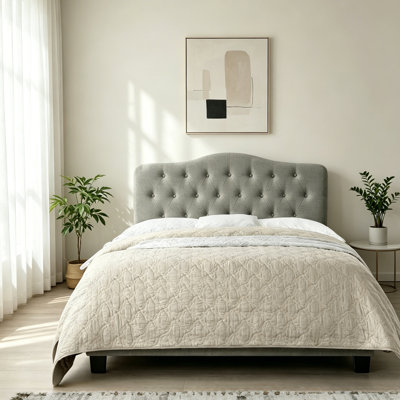 Contemporary Tufted Button Headboard, Solid Wood Frame and Linen Fabric – Adjustable 34" to 43" Height for Bedroom Decor