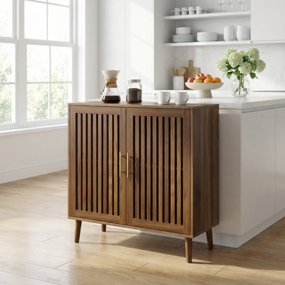 Modern Farmhouse Style Sideboard Buffet Cabinet with Slatted Doors and Adjustable Shelves for Versatile Home Storage Solutions in Living Room Dining Room or Kitchen
