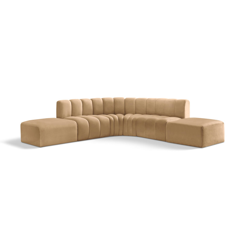 Issic Upholstered Curved Sectional with Ottoman Reversible, Camel Velvet
