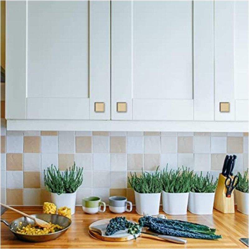 10 Pack Brushed Gold Kitchen Cabinet Knobs Square Drawer Cabinet Hardware Zinc Knobs For Dresser Drawers
