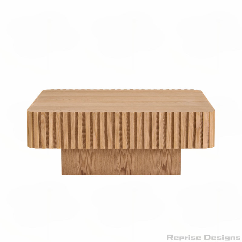Table basse cylindrique carrée de 35,43 pouces avec piédestal robuste en bois aggloméré, parfaite pour les espaces modernes et compacts
