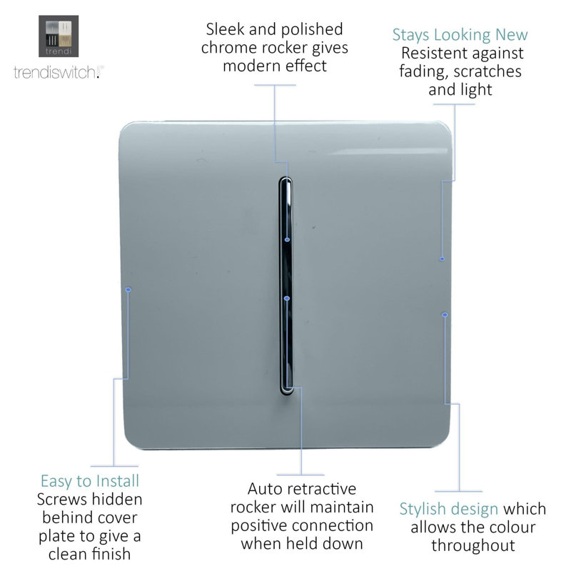 Trendi Switch 1 Gang Retractive Home Automation Switch, Cool Grey