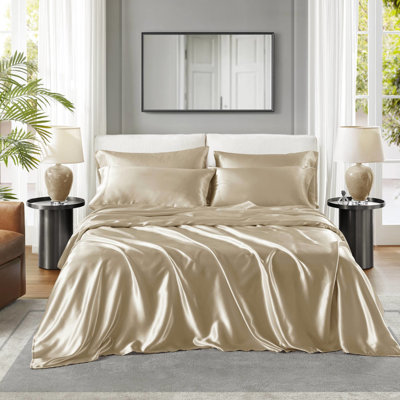 Twin Satin Bedding - Wrinkle-, Fits 16" Mattresses, 1 Flat Sheet, Fitted 4 Pillowcases, Silky And Breathable Fabric Luxury Sheet Up To Mattress Fit, Smooth Trendsetting Style