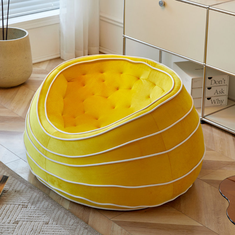 Fauteuil à billes Simple, Velours jaune