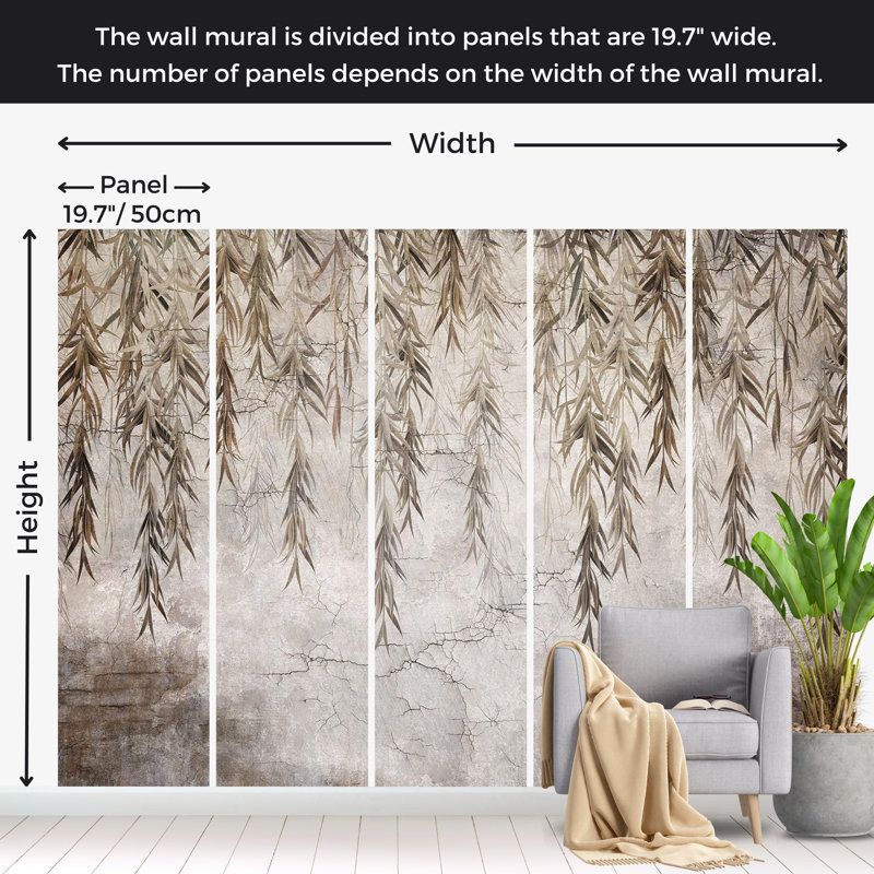 Papier peint botanique - Feuilles suspendues sur une ficelle, L 41 po x l 59 po