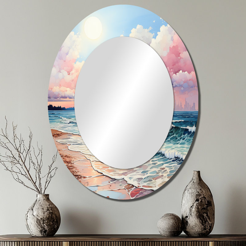 Brise de plage rose - décor de miroir mural ovale rose, 40 po x 30 po