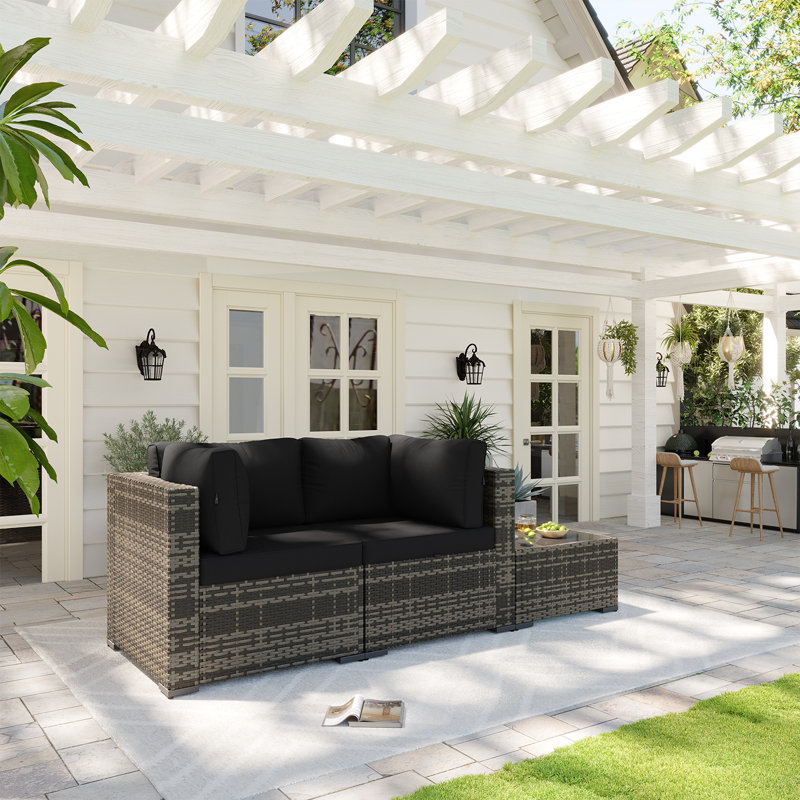 Patio Safo pour 3 personnes avec coussins, Noir, Jaune