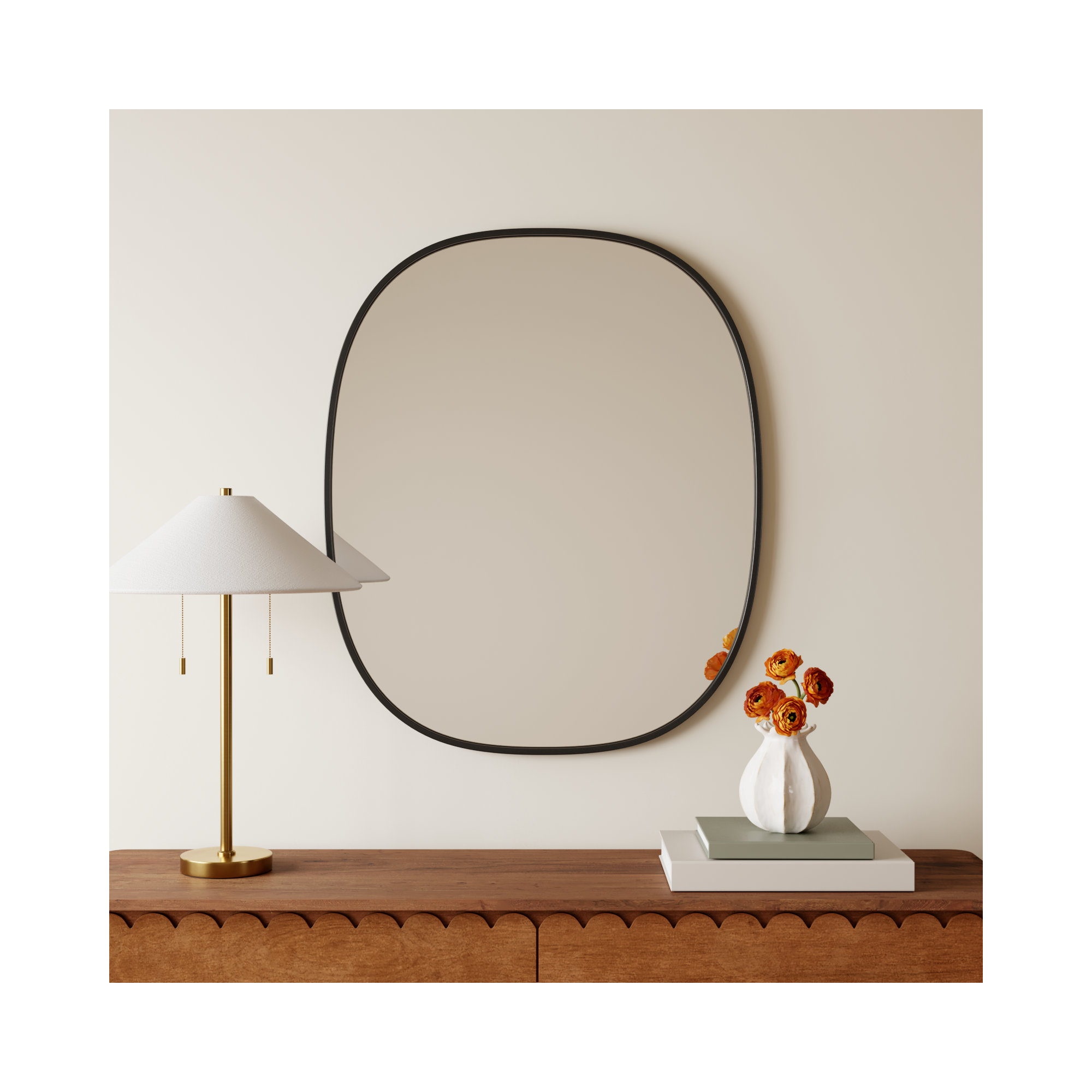 Sabine Metal Curved Oval Wall Mirror, 36" x 30", Black