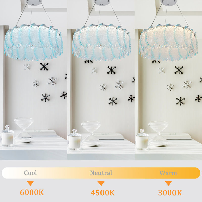 Led Dimmable Blue Glass Crystal Chandelier