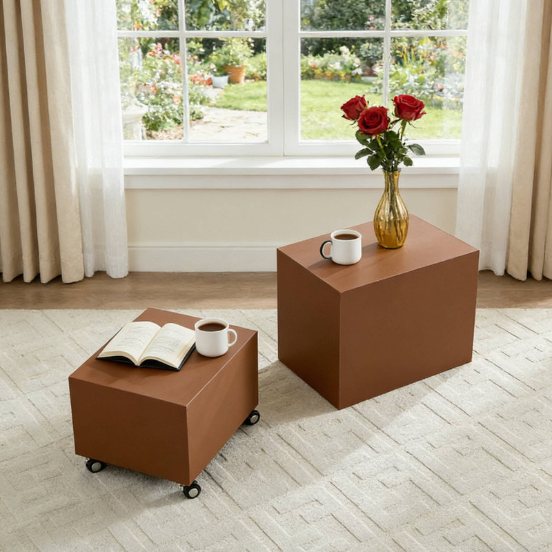 Ensemble moderne de tables roulantes brun, tables d'appoint en bois aggloméré en cuir pour salon, Brun