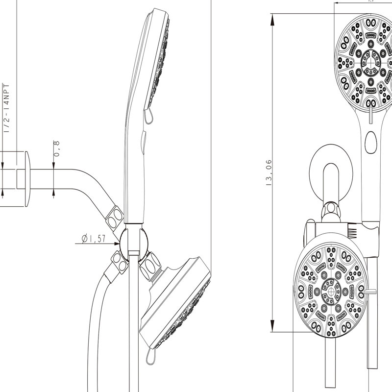 Douche multifonctionnelle, pomme de douche à effet pluie de 4,7 po et douche à 8 poignées, double système d'aspect nickel brossé