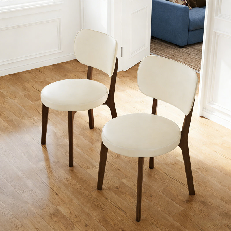 Modern Fully Assembled Dining Chairs, Beige Pu Leather Kitchen Chairs With Solid Wood Legs