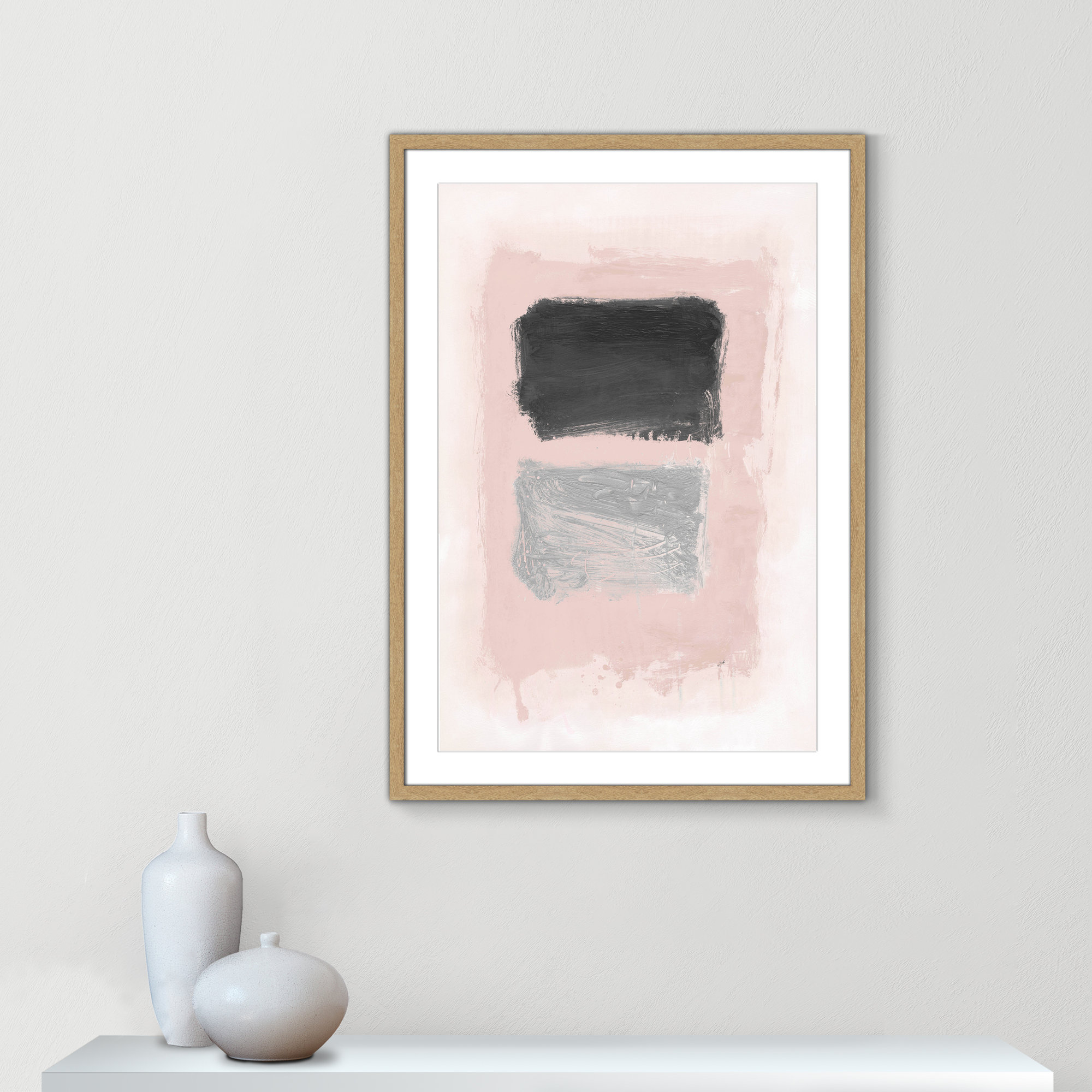 Pink, Black And Silver Shimmer I by Casa Fine Arts, 35.5" H x 25.5" W x 1.25" D, Natural Woodgrain Picture Framed