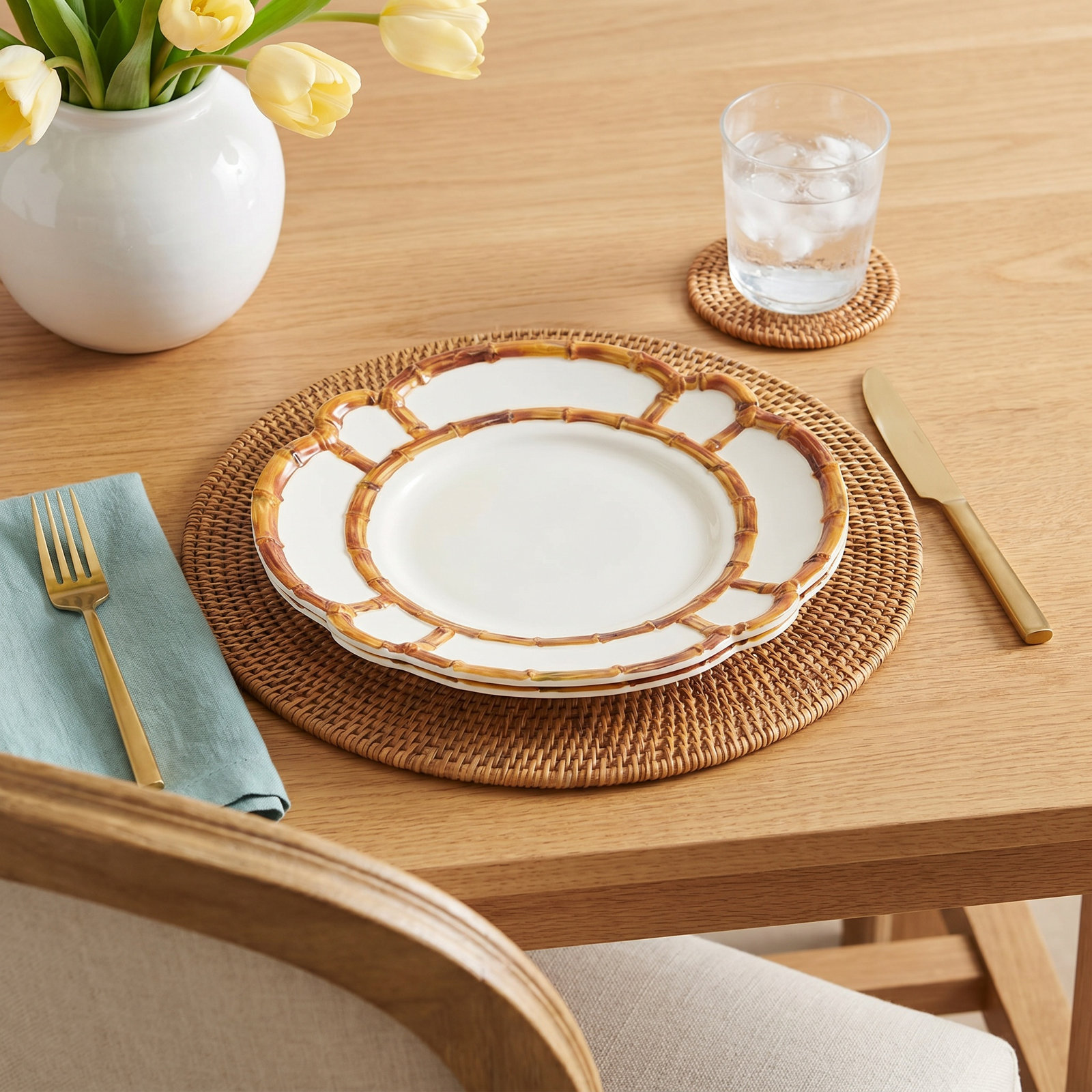 11" Dinner Plate, Brown/White