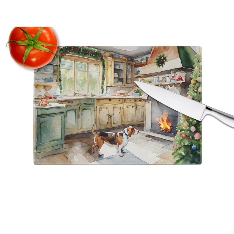 Planche à découper en verre Basset Hound Christmas Cookies