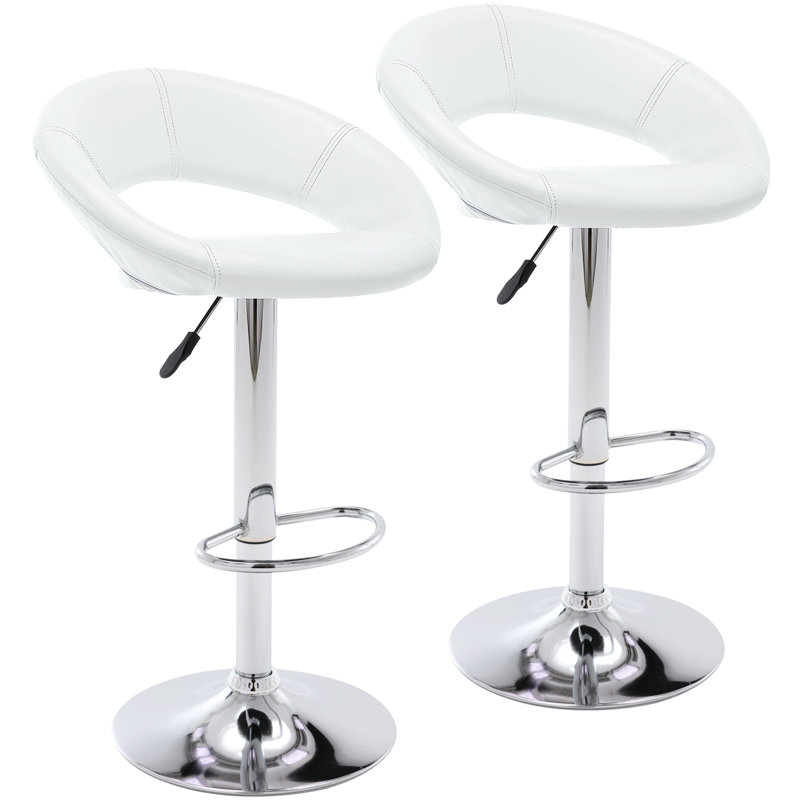 Mells Swivel Upholstered Adjustable Height Counter Stool with Metal Frame,Bar Stools, White, Silver