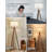 Nordic Wood Tripod Floor Lamp With 3-Color LED Bulb, Beige Linen Shade, Footswitch, For Living Room, Bedroom, Office, Study Room-744780990