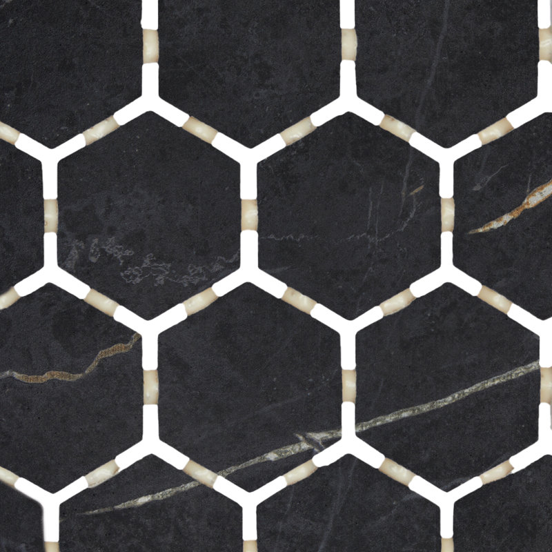 Perpetuo 1.5" Porcelain Hexagon Wall Mosaic  (9.72 sqft per carton), Infinite Black