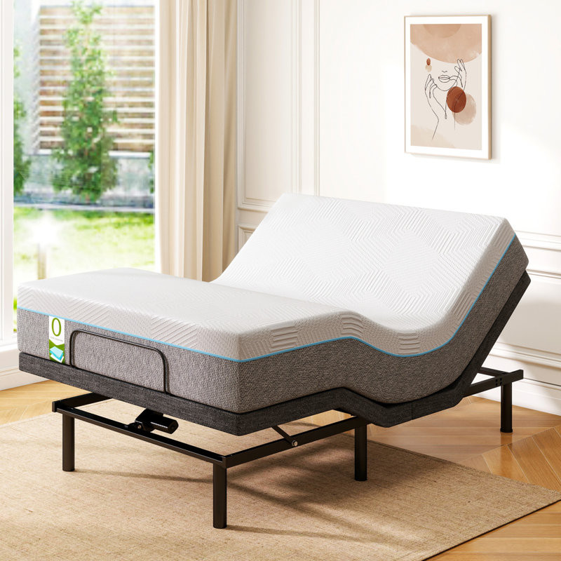 Matelas de 12 po inclus avec cadre de lit réglable - télécommande sans fil, position zéro gravité et inclinaison indépendante de la tête / du pied