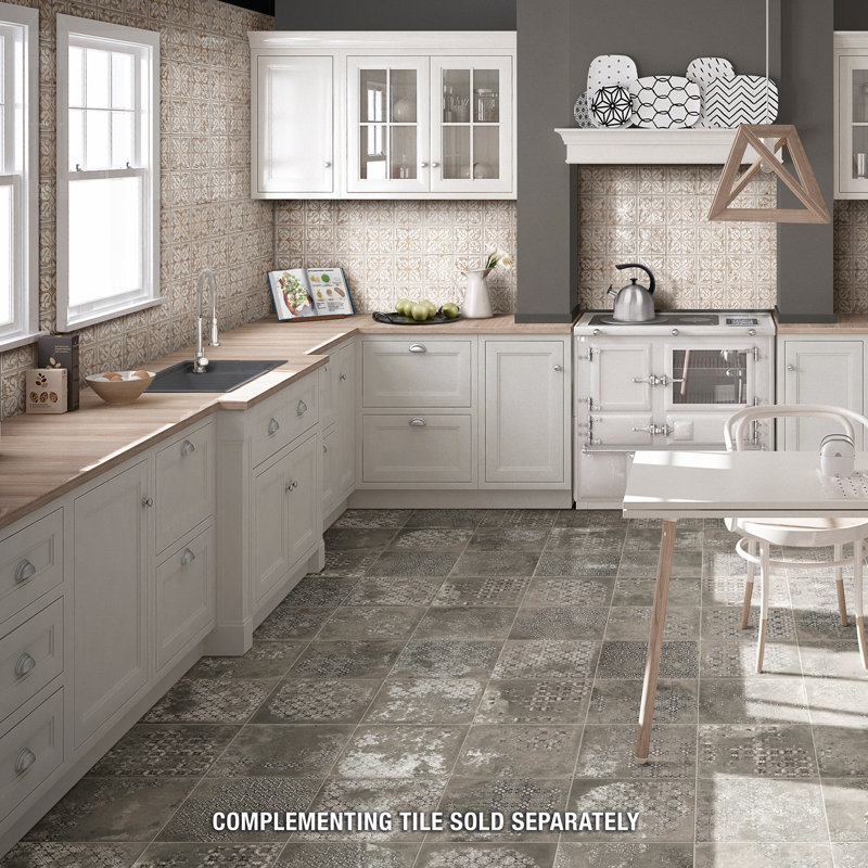 Antigua Lis 13" x 13" Straight Edge Porcelain Metal Look Wall Tile, White