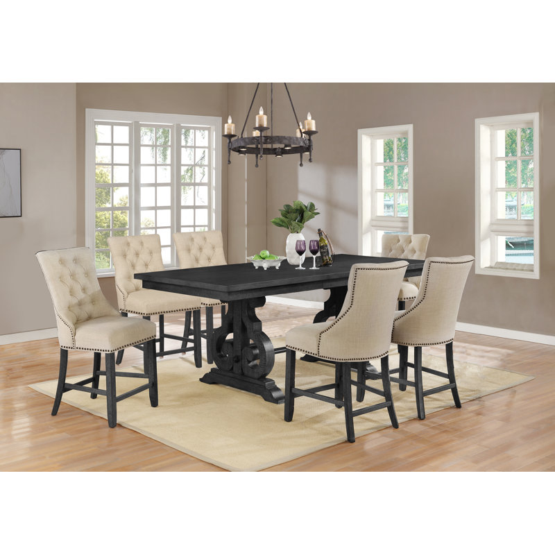 Mccarter Extendable Trestle Dining Set, Beige, 7