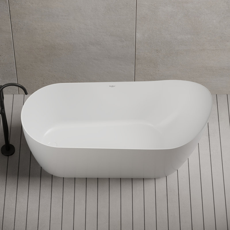 MonBlari 67" X 31.5" Acrylic Free standing White Soaking Bathtub with Overflow and Pop-up Drain For Bathroom, Glossy White