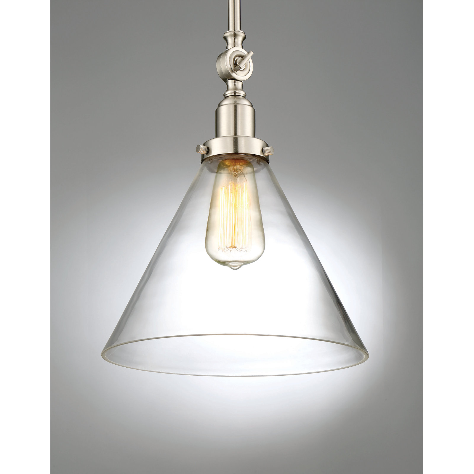 Catalina 1-Light Dimmable Hand Blown Glass Cone Pendant, Satin Nickel