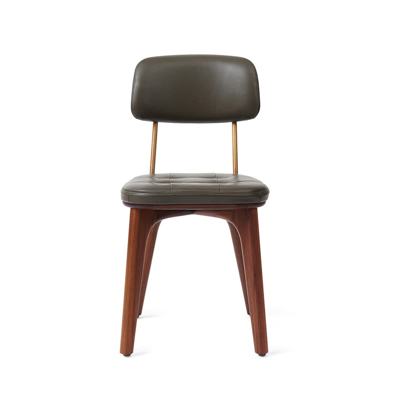 Utility Leather Dining Chair, Bellagio Black with Natural Walnut