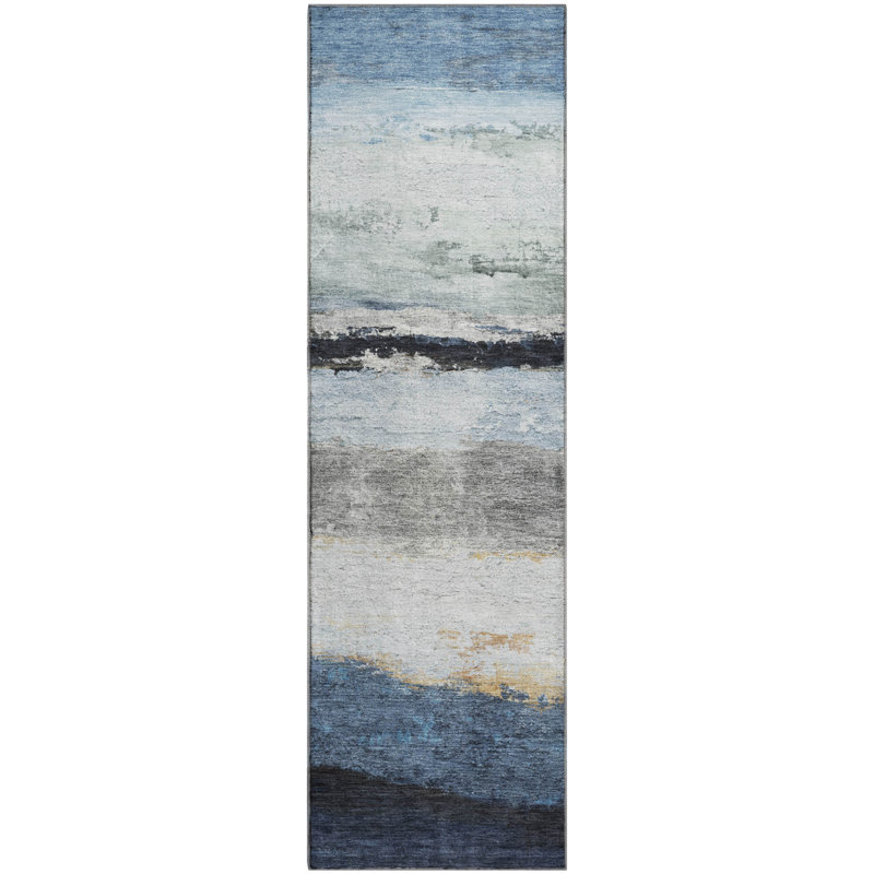 Premium Machine Washable Mayfield Striped Rug, Blue, 2'3" x 7'6" Runner