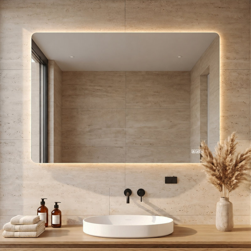 Miroir de salle de bain à DEL avec éclairage 3 couleurs à intensité variable, antibuée HD, fixation murale, 24" x 36"