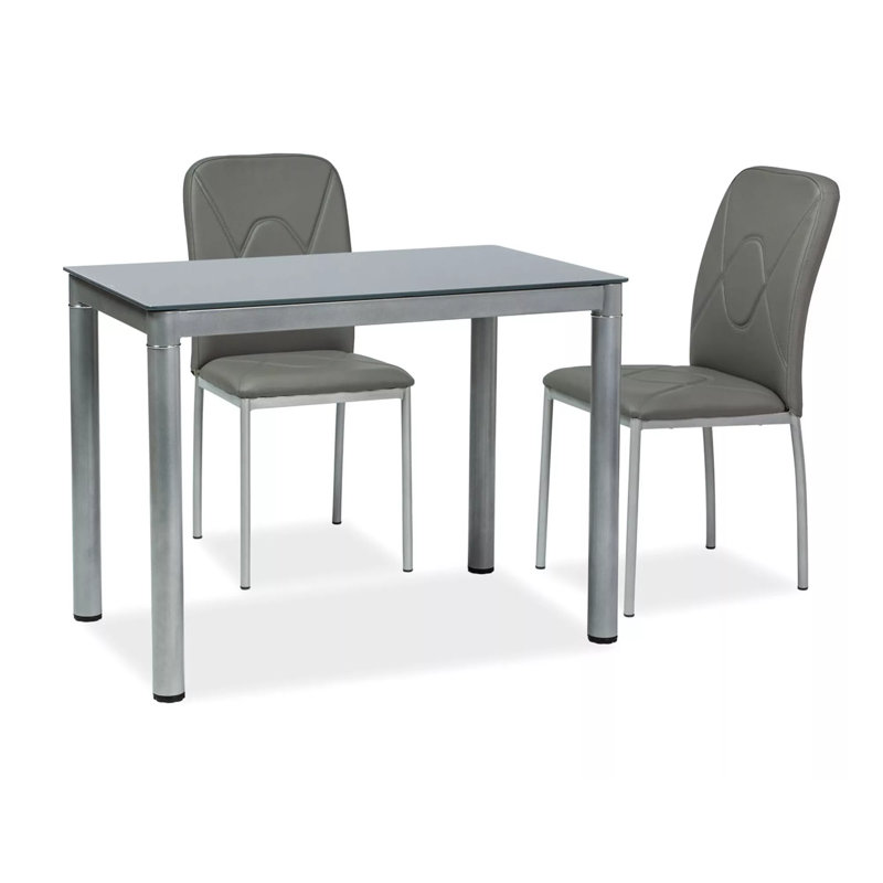 Gemius Glass Top Metal Base Dining Table, Grey