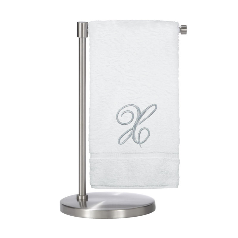 Serviettes de bain monogrammées - ensemble de 1 - lettre en script, Blanc / argenté, X