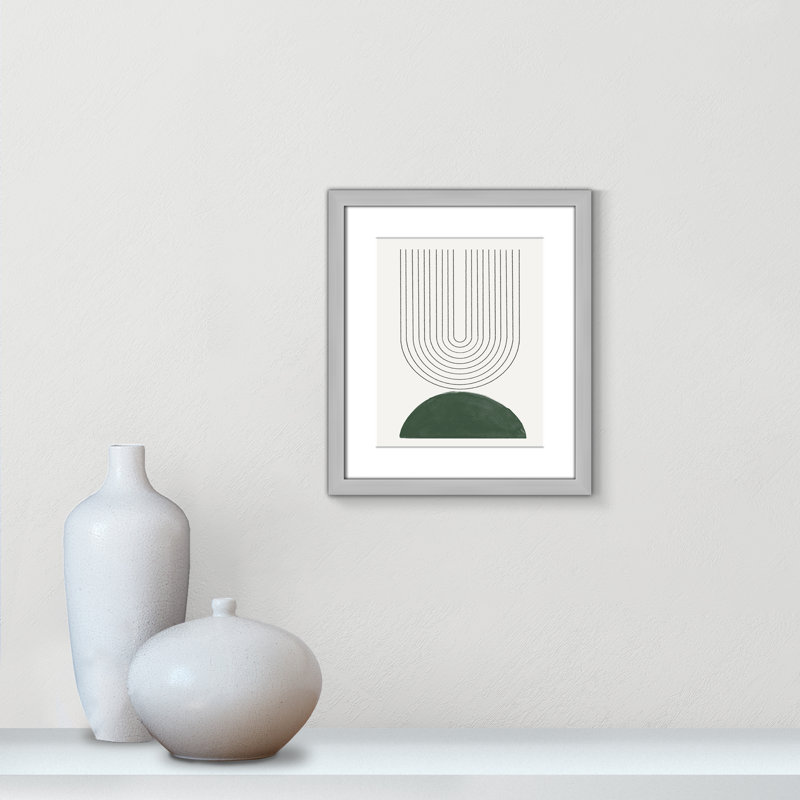 Imprimé n ° 5 vert Mid Century Modern par Miuus Studio, 13'' W x 15'' H, Matted Print, Argent mat