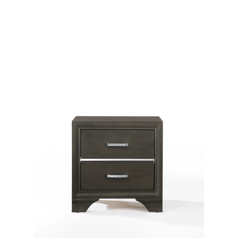 Raylan Nightstand with Drawers & Wooden Legs, Gray