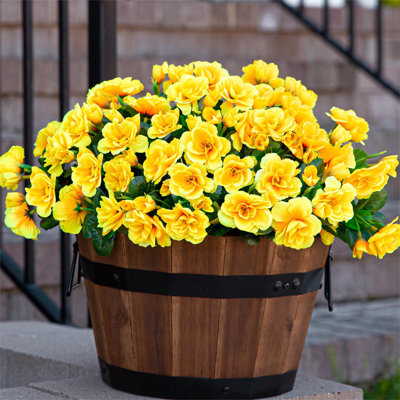 Artificial Fake Flowers Plants For Outdoor Outside Decor, Faux Silk Yellow Camellia UV Resistant Look Real For Planter Pot Porch Patio Balcony Garden Yard, 3 Bundles