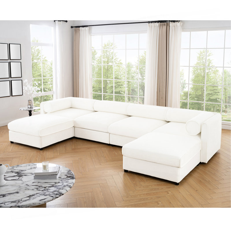 Modular Sectional Sofa With Storage, Extra Large U Shaped Sectional Couch For Living Room, Convertible Modular Sofa Couch With Storage Ottoman, Deep Seat, Cylindrical Backrest And Armrests