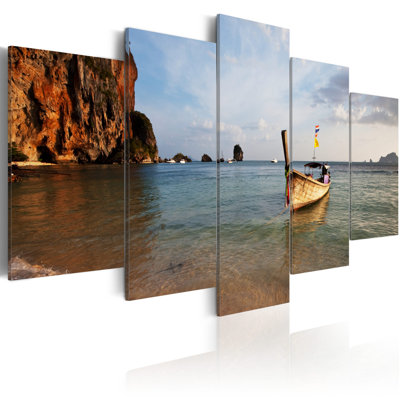 A Fishing Boat By The Sea - 5 Piece No Frame Print on Canvas