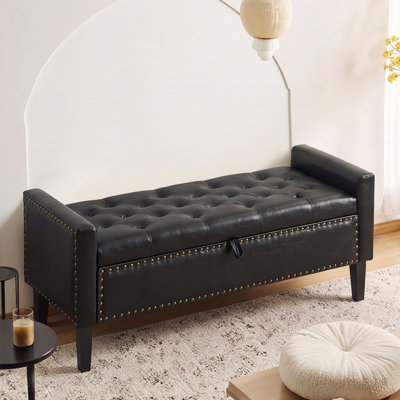 47" W Faux Leather Upholstered Flip Top Storage Bench