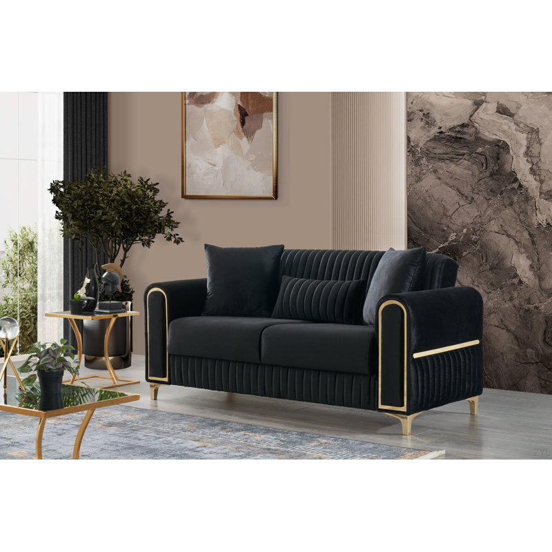 Causeuse convertible en tissu de velours Melody, Noir