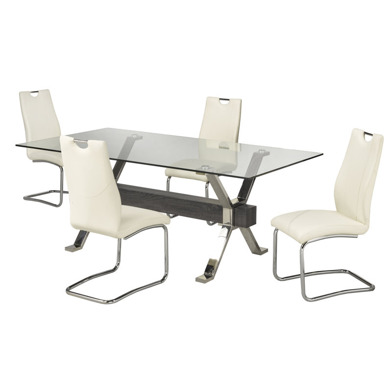 Ensemble de salle à manger 5 pièces, gris / blanc, 5, Blanc