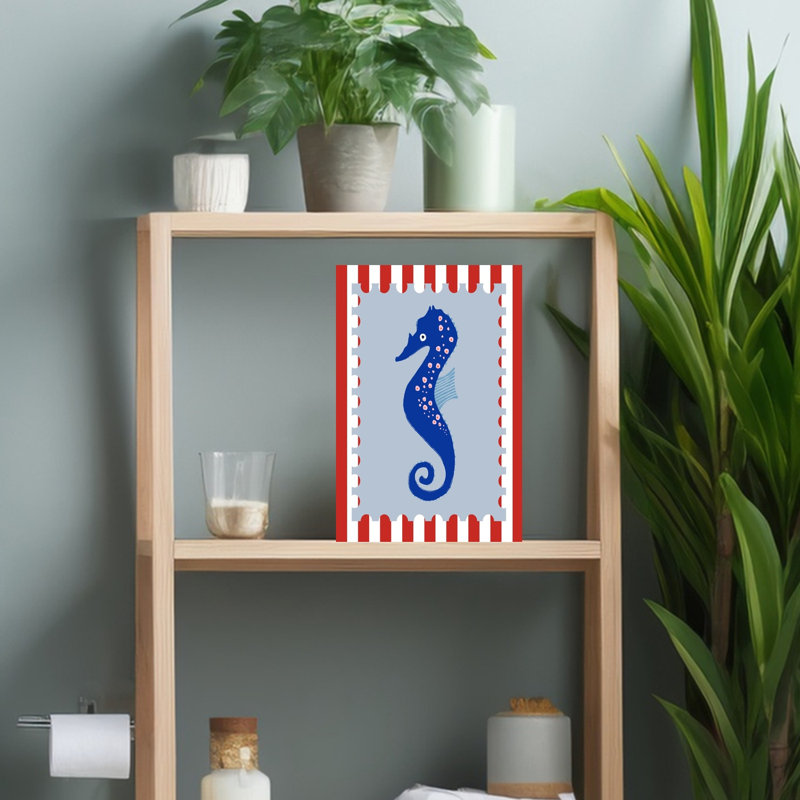 Blue Seahorse Stamp by Giovanna Juliao - Wrapped Canvas Print, 45.72 cm H x 30.48 cm W