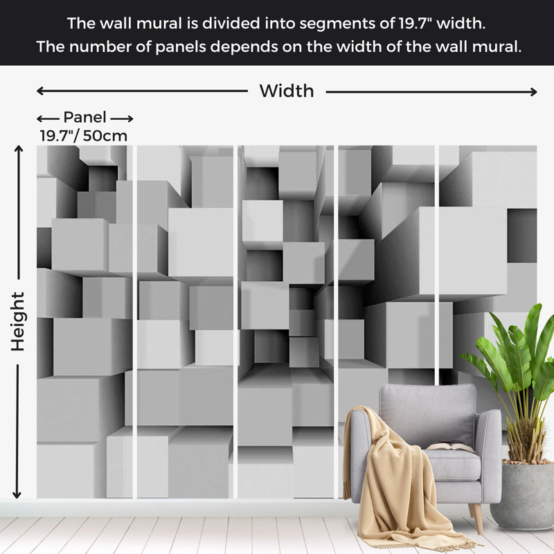 Murale Ammiel, L 110 po x l 157 po, Traditional Unpasted, Gray