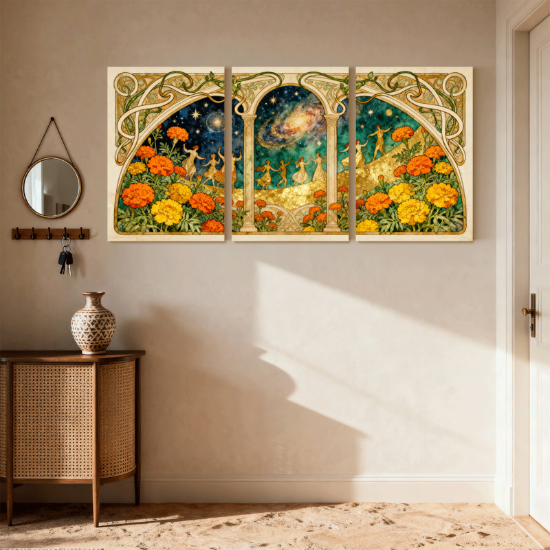 «Fantasy & Sci-Fi Fantasy Garden Dance», ensemble de 3 impressions sur toile, fleurs célestes, H 18 po x l 36 po