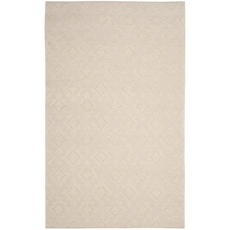 Vermont Hand Woven Wool/Cotton Geometric Rug in Ivory, Rectangle 6' x 9'