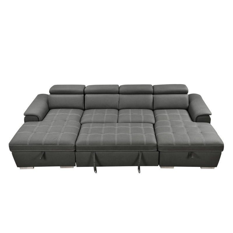 Canapé-lit en forme de U Boneless, surdimensionné de 121 pouces - lit escamotable 2 en 1, canapé-lit modulaire avec méridienne de rangement double pour meubles de salon, gris anthracite