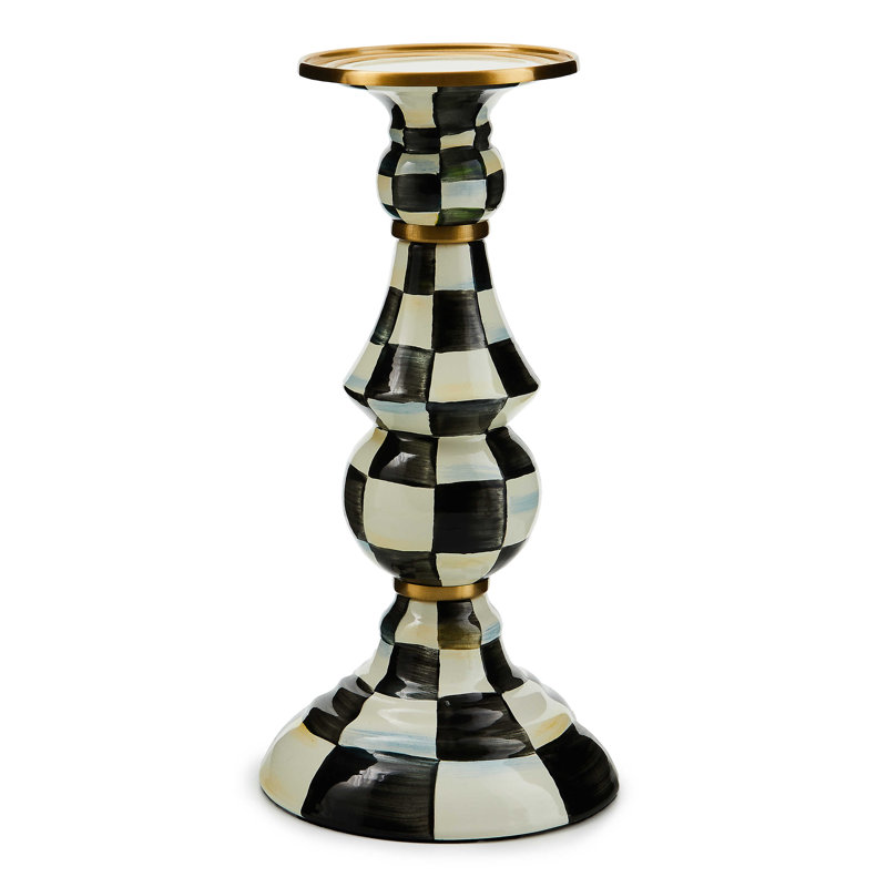 Courtly Check Medium Pillar Candlestick, 11" H x 5.75" W x 5.75" D