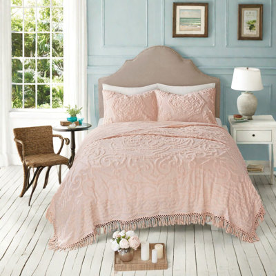 Chic Tufted Cotton Bedding Set, Blush Medallion Design, All Season Comfort